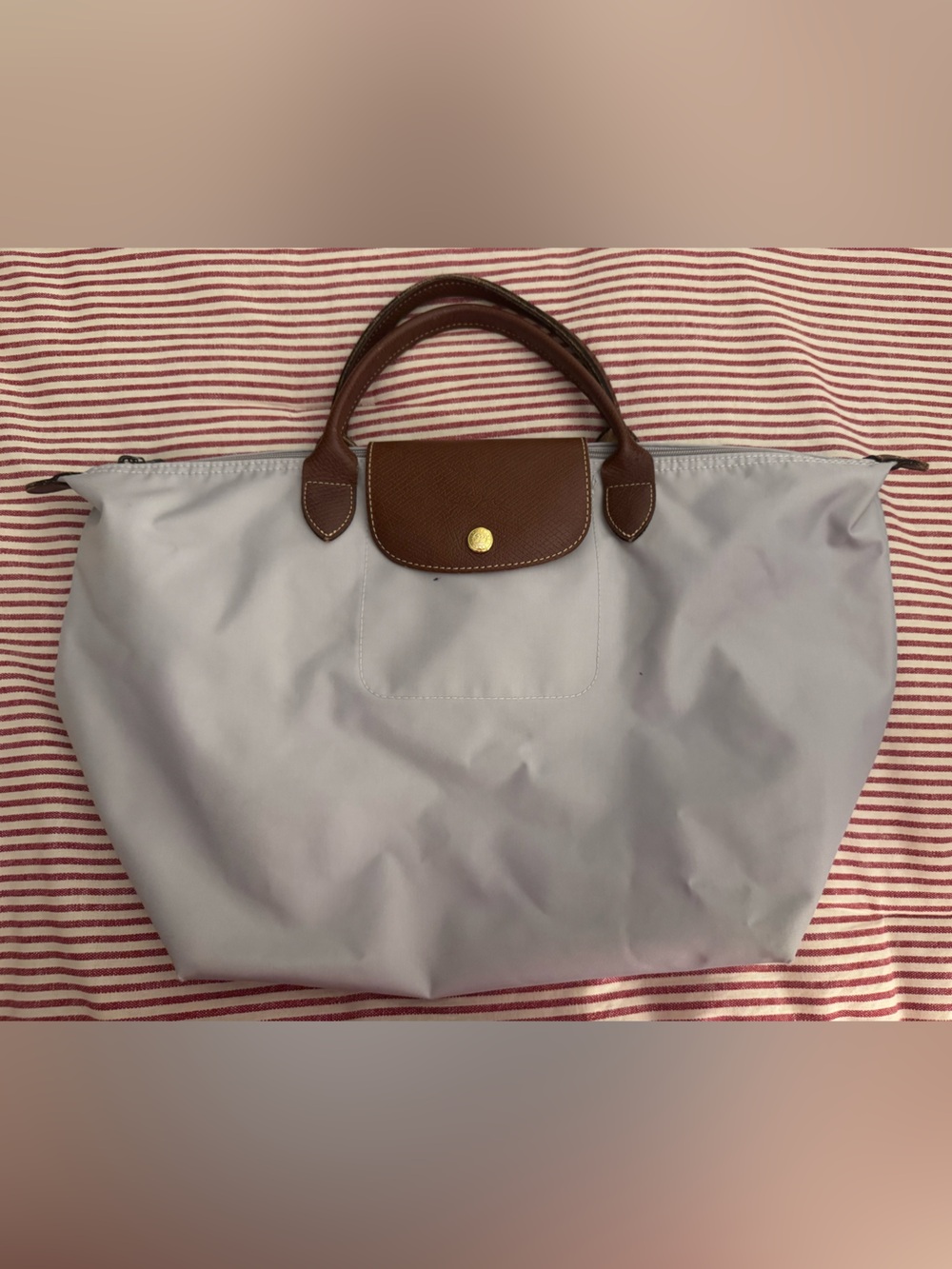 Grey Longchamp Top Handle Tote Med